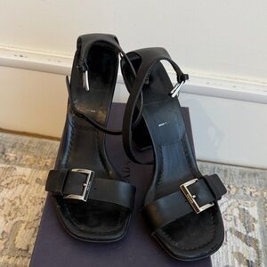 Prada Black Leather Heeled Sandals